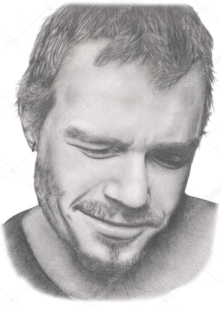 Portrait of famous actor Heath Ledger in grey pencil