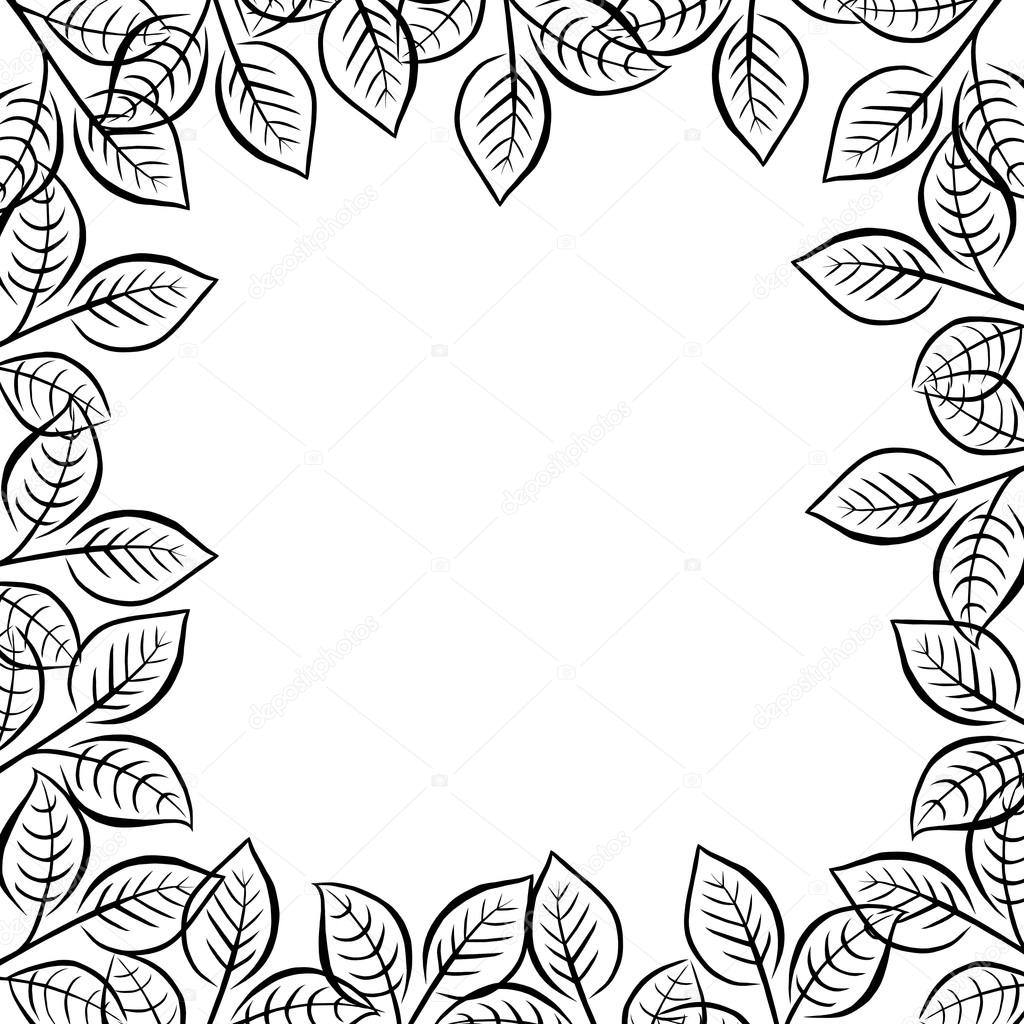 Frame border, floral decorative ornament with black leaves and branches