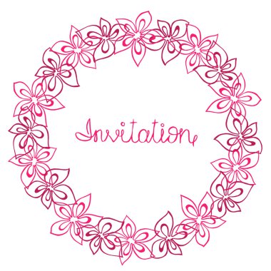 Daire çerçeve, beyaz arka plan, tebrik kartı, dekorasyon kartpostal veya davetiye üzerinde kırmızı ve pembe çiçek çelenk