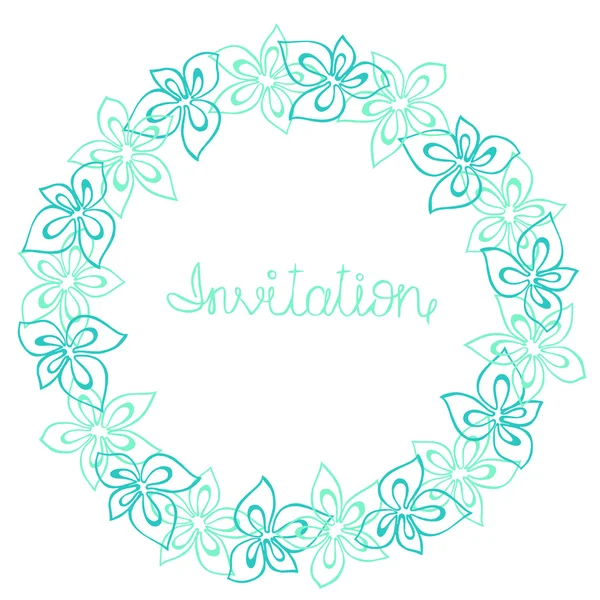 Circle frame, wreath of turquoise, blue and mint flowers on a white background, greeting card, decoration postcard or invitation — Stock Photo, Image