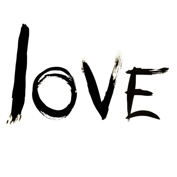 Χέρι διελκυνθεί επιγραφή '' αγάπη '' πραγματοποιούνται από μαύρο μελάνι σε λευκό φόντο — Φωτογραφία Αρχείου