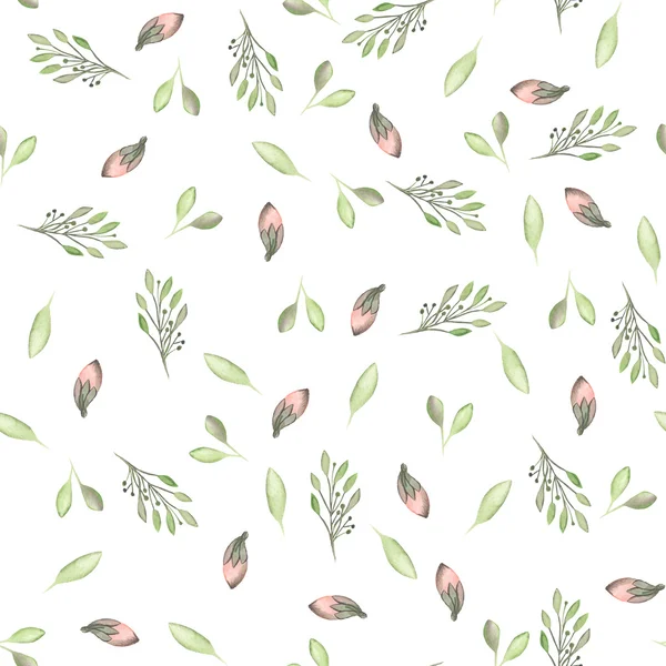 Seamless pattern with watercolor flowers, leaves and branches, wedding decoration — Stock Photo, Image