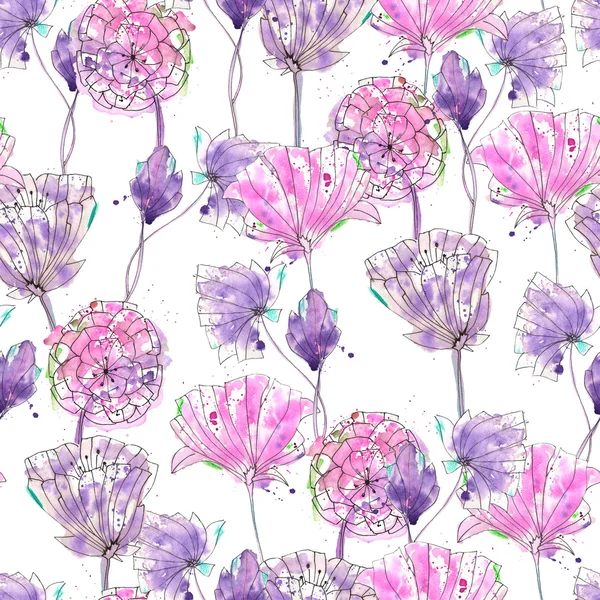 Patrón con acuarela flores púrpura —  Fotos de Stock