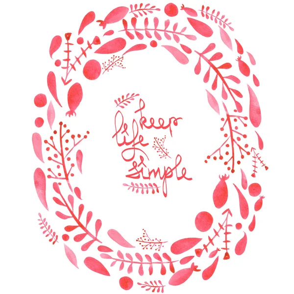 Frame border, wreath with watercolor red abstract leaves and branches on a white background — Stock Photo, Image