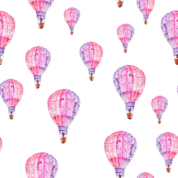 Muster mit Aquarell fliegenden lila (rosa und violetten) Luftballons — Stockfoto