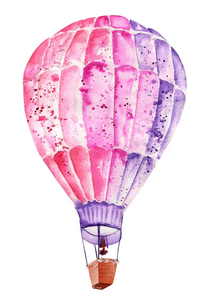 Illustration with watercolor flying mauve (pink and violet) balloon — Stock Photo, Image