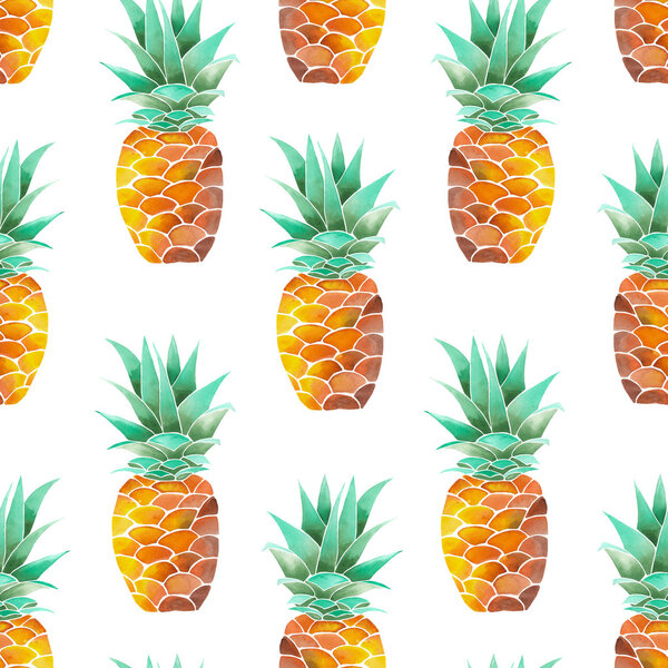 A pattern with yellow watercolor pineapples