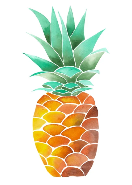 Obrázek (image) s žlutým akvarel ananas — Stock fotografie