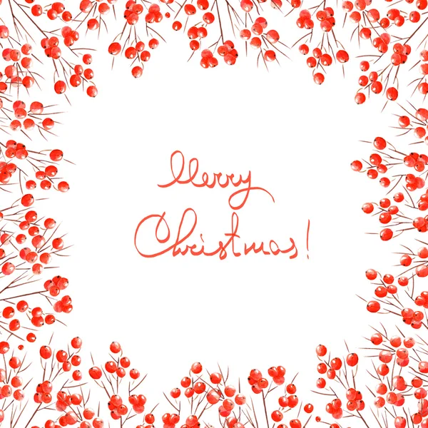 Grinalda de Natal (quadro) de ramos aquarela com as bagas vermelhas — Fotografia de Stock