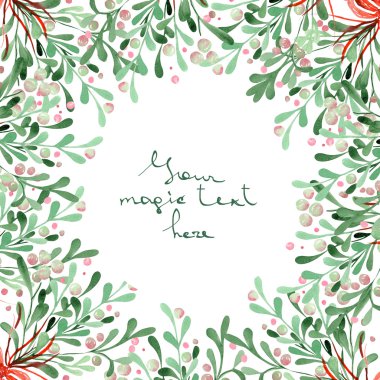 A Christmas wreath (frame) of watercolor mistletoe