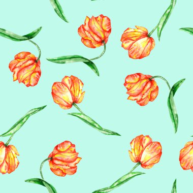 Suluboya kırmızı ve Sarı Lale ile seamless modeli