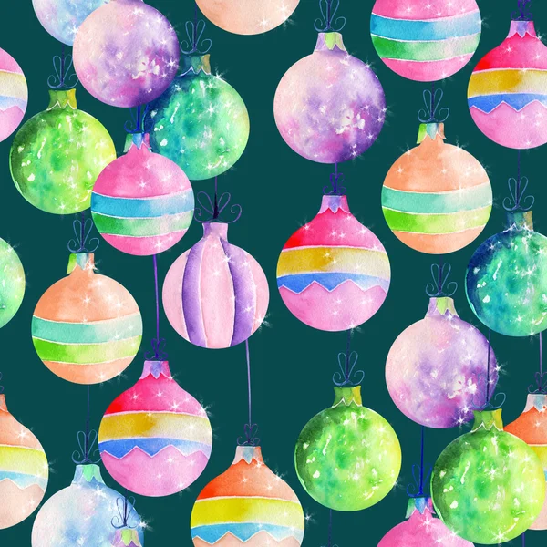 A pattern with watercolor colored Christmas decorations (balls) — Stock Fotó