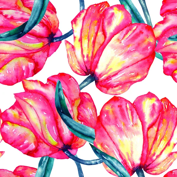 Een naadloze patroon met de aquarel crimson en dieprode tulpen — Stockfoto