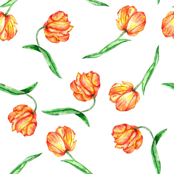 Un motif sans couture avec les tulipes aquarelle rouge et jaune — Photo