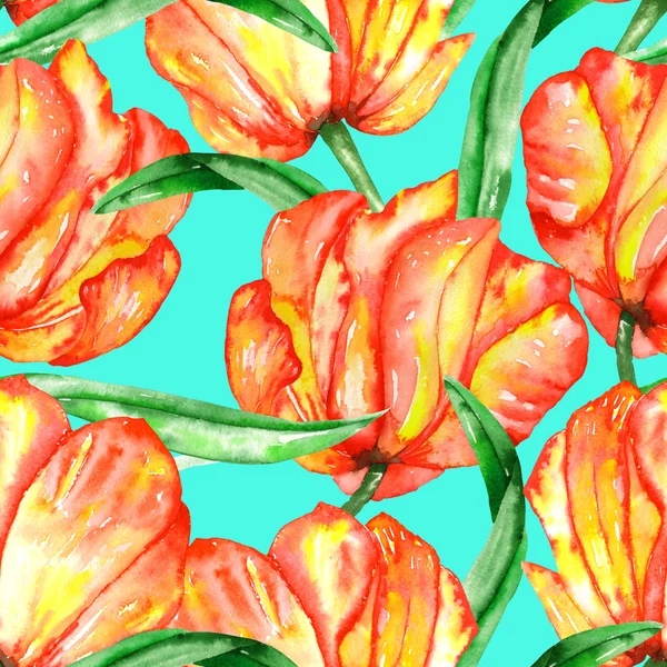 A varrat nélküli mintát az akvarell piros és sárga tulipánok — Stock Fotó