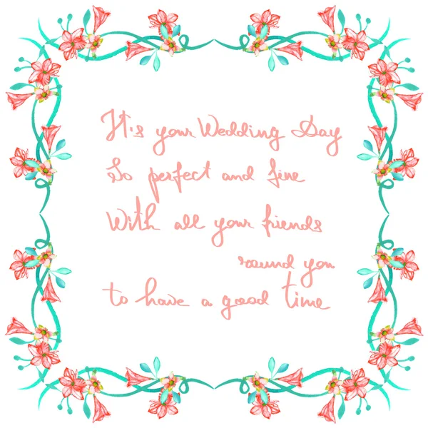 Une bordure de cadre, ornement décoratif floral avec les fleurs aquarelle, feuilles et branches pour le mariage — Photo