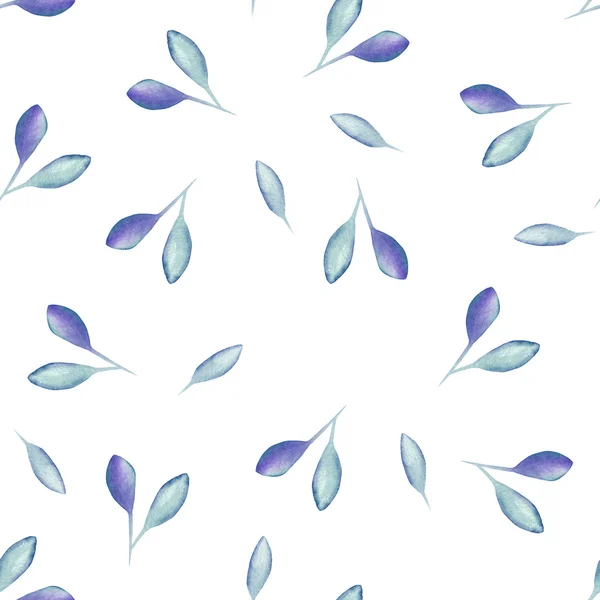 A seamless floral pattern with the watercolor blue leaves — Stock Photo, Image