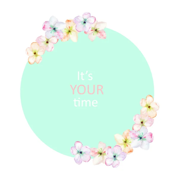 Декоративне місце (банер) для тексту з орнаментом ніжно-рожевих квітучих квітів, пофарбованих в акварель — стокове фото