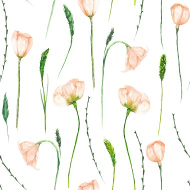 Beyaz zemin üzerine suluboya güzel ihale pembe bahar kır çiçekleri ile seamless modeli