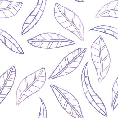 A seamless floral pattern with the watercolor violet leaves on a white background