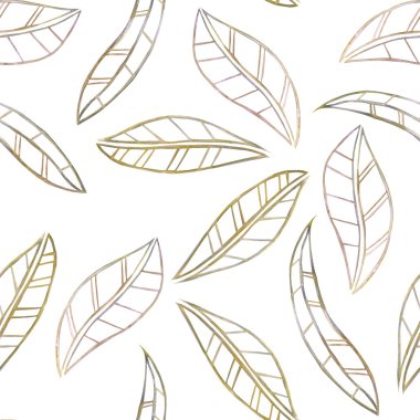 A seamless floral pattern with the watercolor leaves on a white background