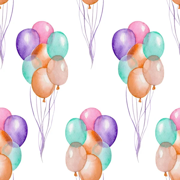 A seamless pattern with the watercolor hand drawn air balloons. Painted on a white background. — Stock Photo, Image