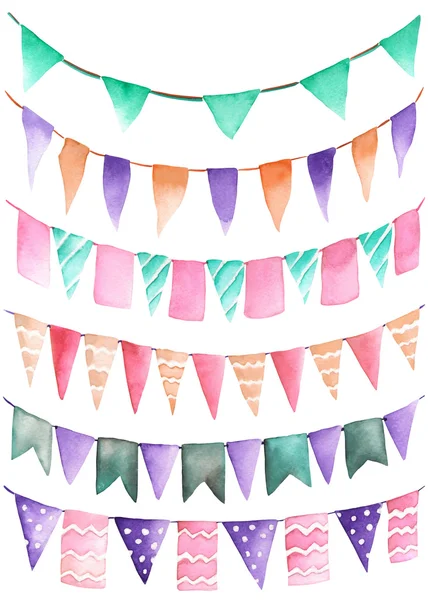 Watercolor party set in the form of garland of the flags — Stock Photo, Image