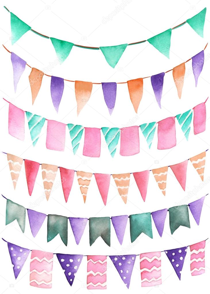 Watercolor party set in the form of garland of the flags
