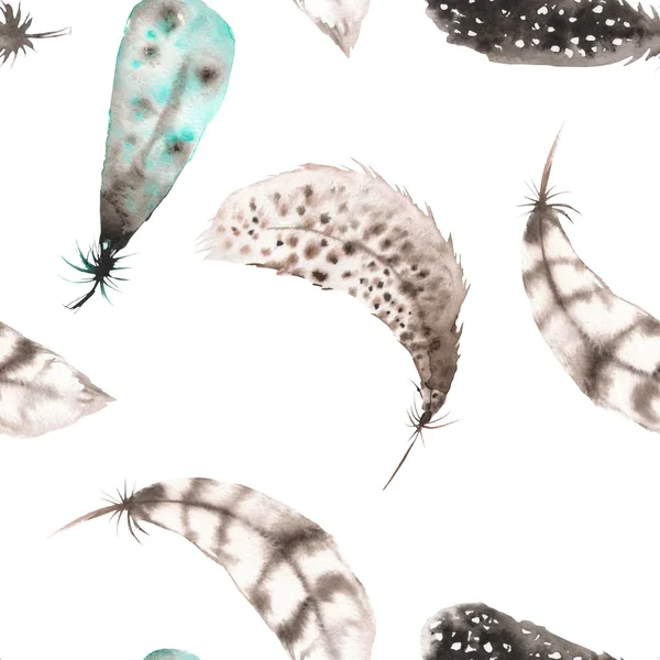 A seamless pattern with the watercolor feathers — Stock Photo, Image