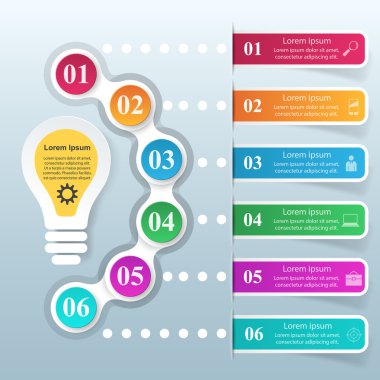 Infographic tasarım gri arka plan üzerinde. Ampul simgesi. Işık simgesi.
