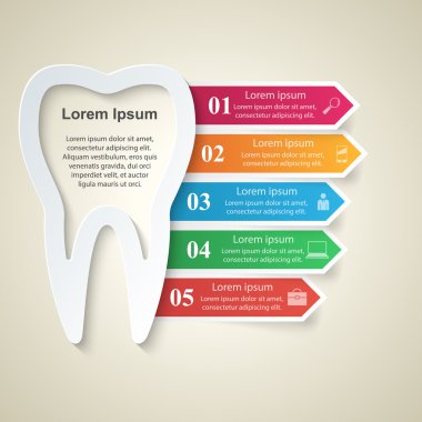 Infographic tasarım gri arka plan üzerinde. Diş simgesi.