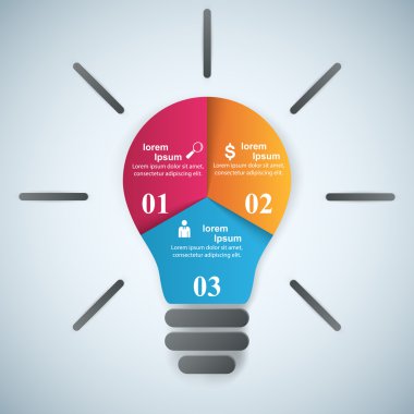 3D Dijital illüstrasyon Infographic soyut. Ampul simgesi. Işık simgesi.