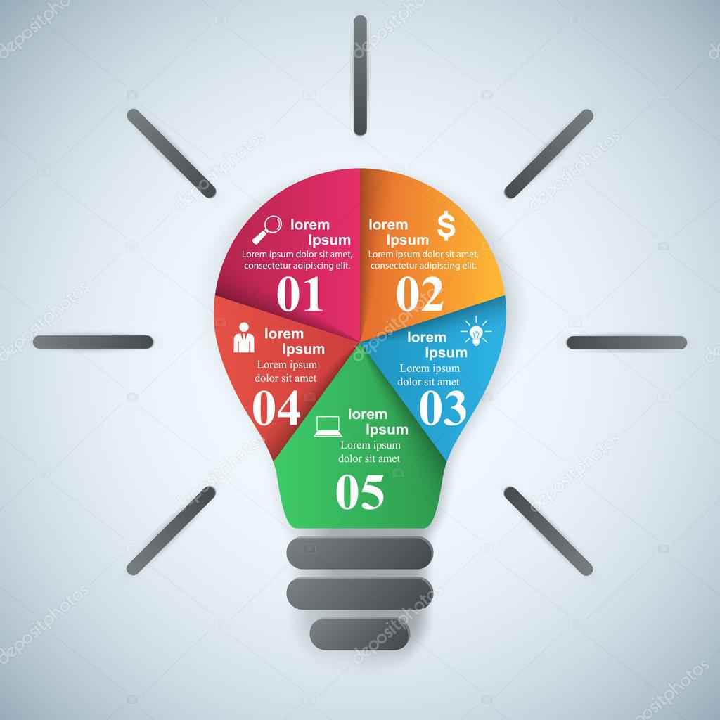 Infographic design template and marketing icons. Bulb icon. Light icon.