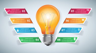 Bilgi tasarım şablonu ve pazarlama simgeleri. Ampul simgesi. Işık simgesi.