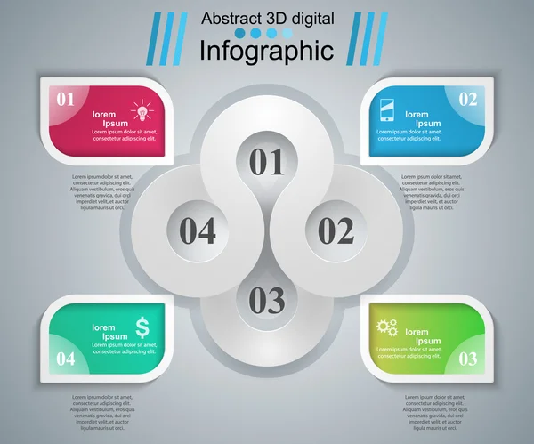 Resumo ilustração digital 3D Infográfico. Ícone da lâmpada. Ícone de luz . —  Vetores de Stock