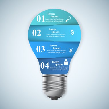 Bilgi tasarım şablonu ve pazarlama simgeleri. Ampul simgesi. Işık simgesi.