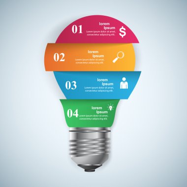 3D Dijital illüstrasyon Infographic soyut. Ampul simgesi. Işık simgesi.