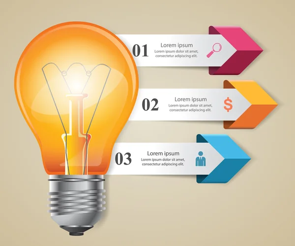 İş Infographics origami stil vektör çizim. Ampul simgesi. Işık simgesi.