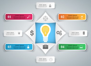 İş Infographics origami stil vektör çizim. Ampul simgesi. Işık simgesi.