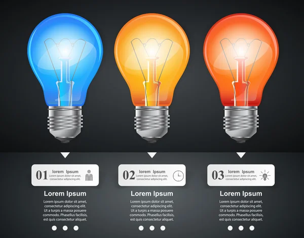 Infografik-Design-Vorlage und Marketing-Symbole. Glühbirnen-Symbol. Lichtikone. — Stockvektor