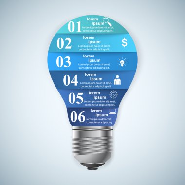 3D Dijital illüstrasyon Infographic soyut. Ampul simgesi. Işık simgesi.