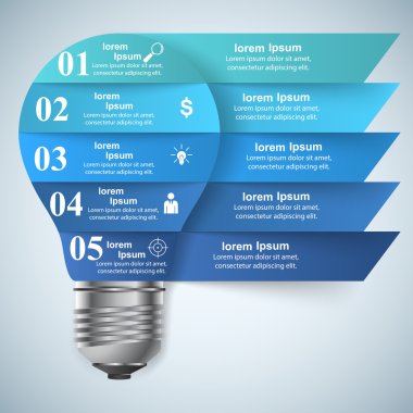 Bilgi tasarım şablonu ve pazarlama simgeleri. Ampul simgesi. Işık simgesi.
