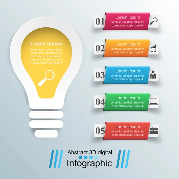 3D Dijital illüstrasyon Infographic soyut. Ampul simgesi. Işık simgesi.