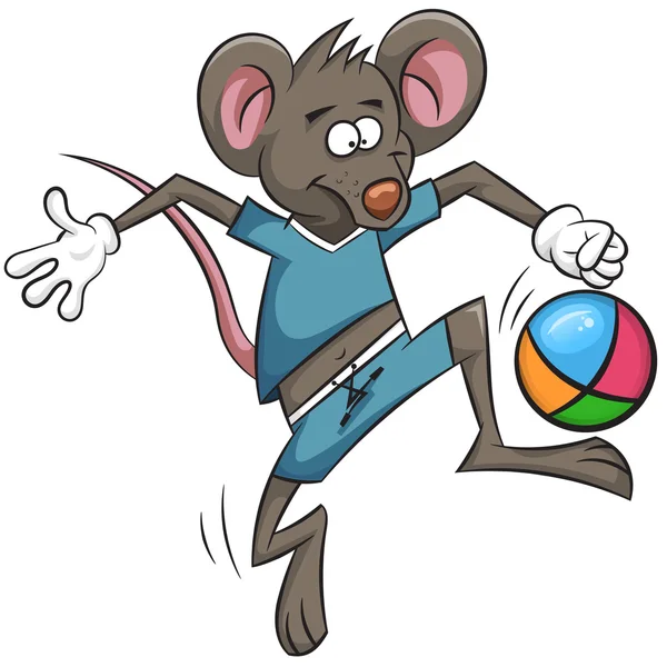 Ποντίκι που παίζει ποδόσφαιρο. Μπάλα κινουμένων σχεδίων. — Διανυσματικό Αρχείο