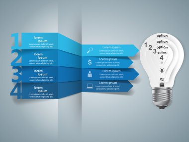 Infographic tasarım. Ampul, ışık simgesi.