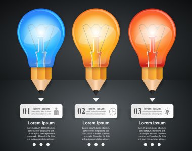 3D Infographic. Ampul ve kurşun kalem simgesini.