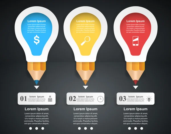 Infografía 3D. Icono de bombilla y lápiz . — Archivo Imágenes Vectoriales