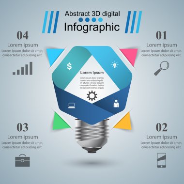 Infographic tasarım. Ampul, ışık simgesi.