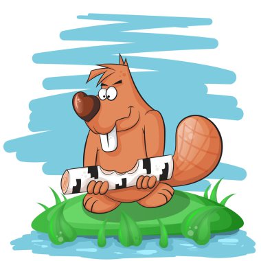 Cartoon funny beaver gnawing on a tree. clipart