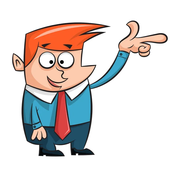 Homem dos desenhos animados aponta dedo para algo . — Vetor de Stock